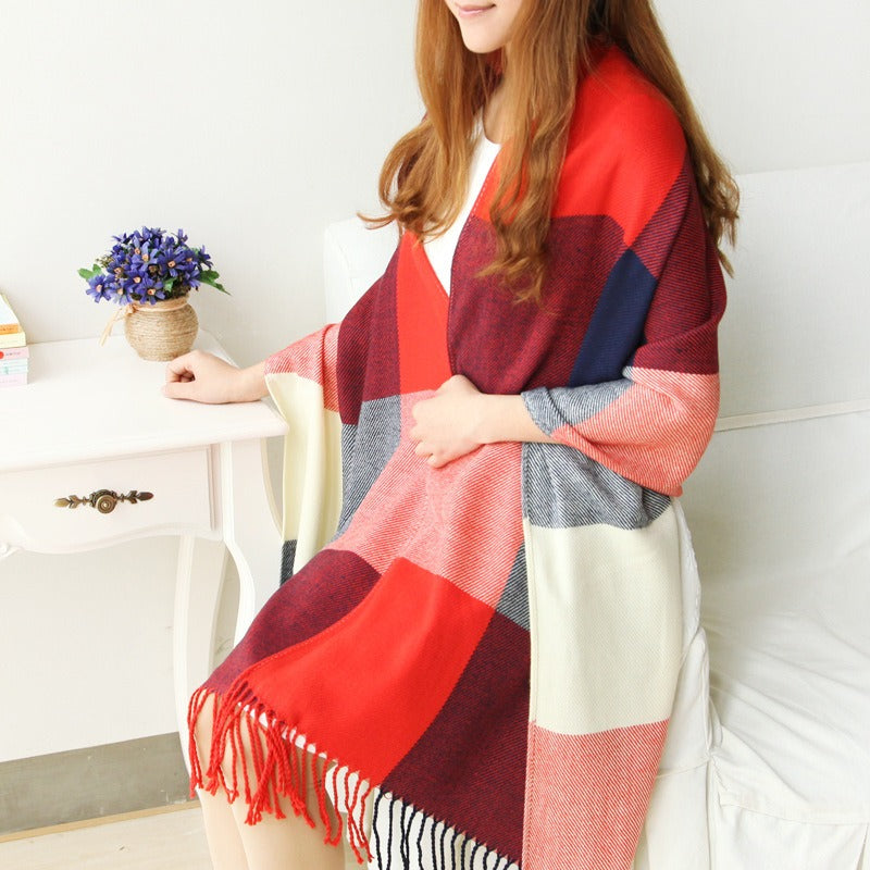 Harajuku Style Color Grid Imitation Cashmere Scarf