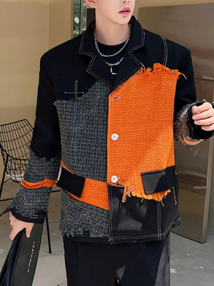 Playful Contrast Patchwork Tassel Blazer Coat for Women