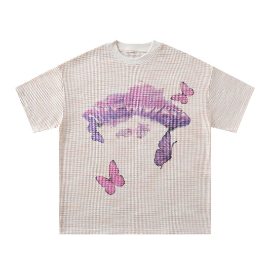 Harajuku Butterfly Print Knit Short Sleeve T-Shirt