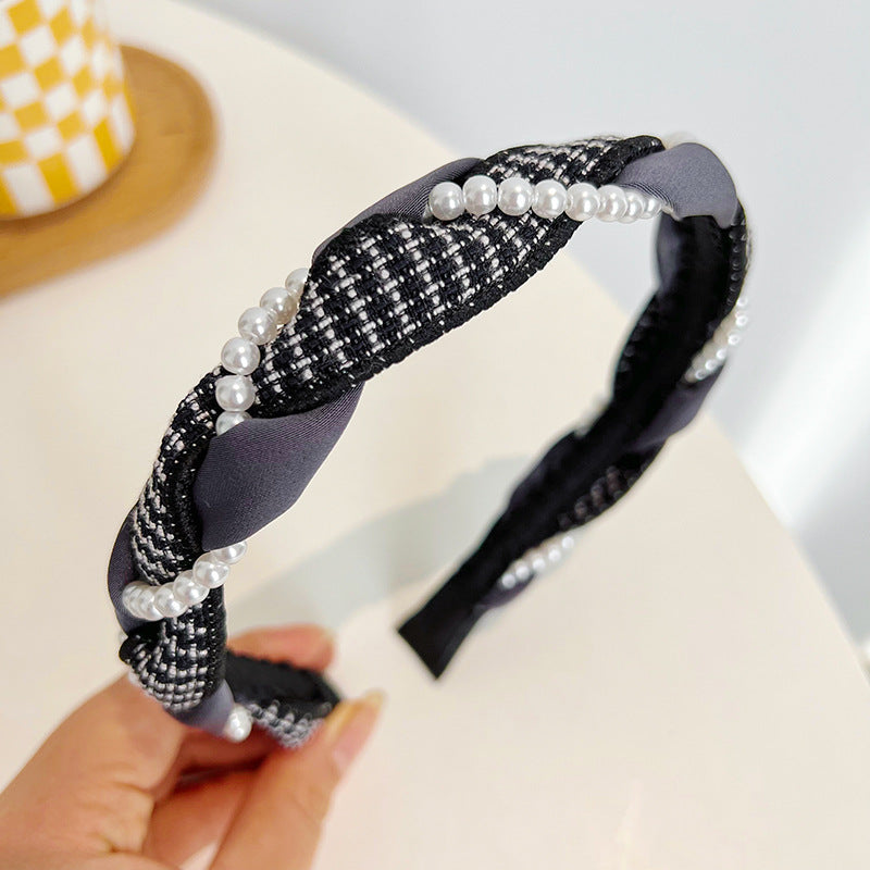 Senior Knitting Cross Twist Pearl High Skull Top Headband