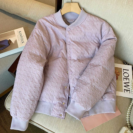 Playful Purple Thickened Baseball Jacket for Women