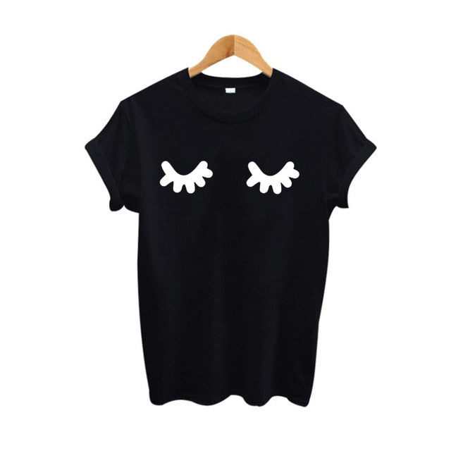 Playful Cute Eyelashes Print T-shirt for Women