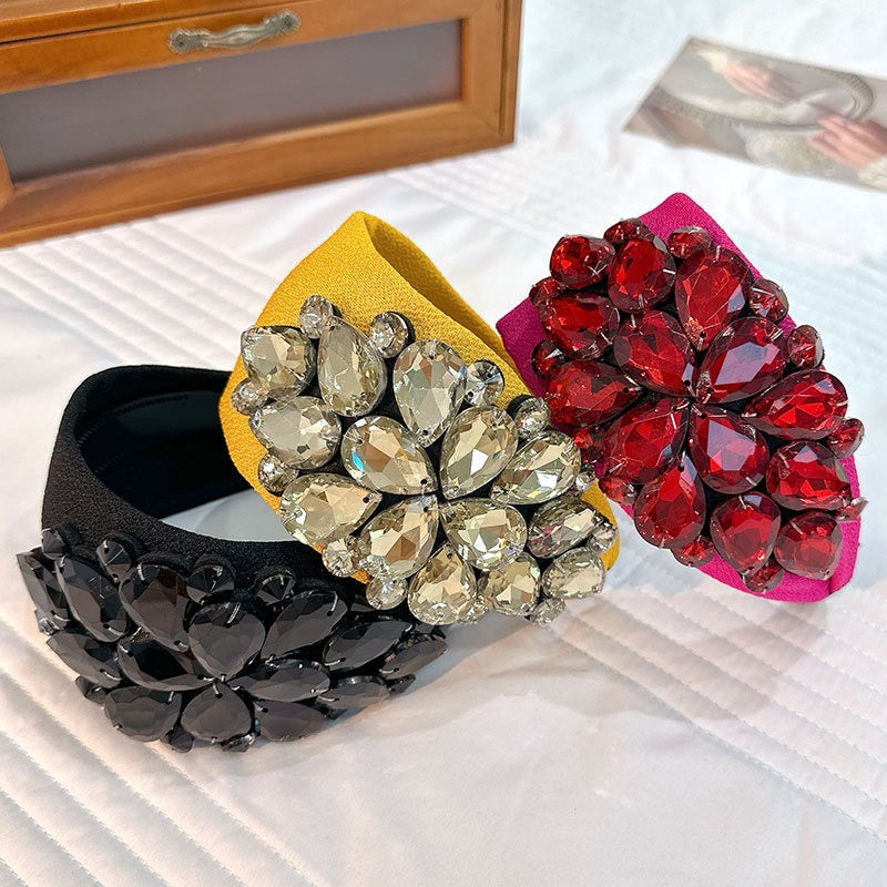 Solid Color Diamond Inlaid Wide Edge Anti-Slip Face Wash Headband