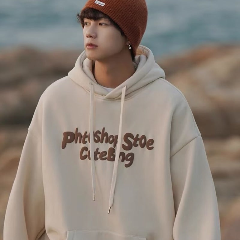 Harajuku Style Fleece-Lined Hooded Sweatshirt - Unisex Loose Fit