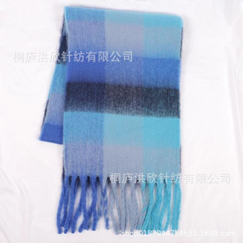 Rainbow Plaid Tassel Scarf for Autumn & Winter