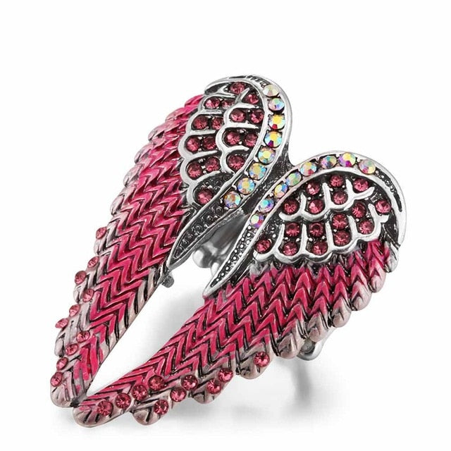 Angel Wings Stretch Ring - Antique Gold Biker Bling for Women