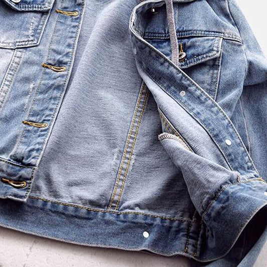 Playful Plus Size 5XL Denim Jacket with Hoodie