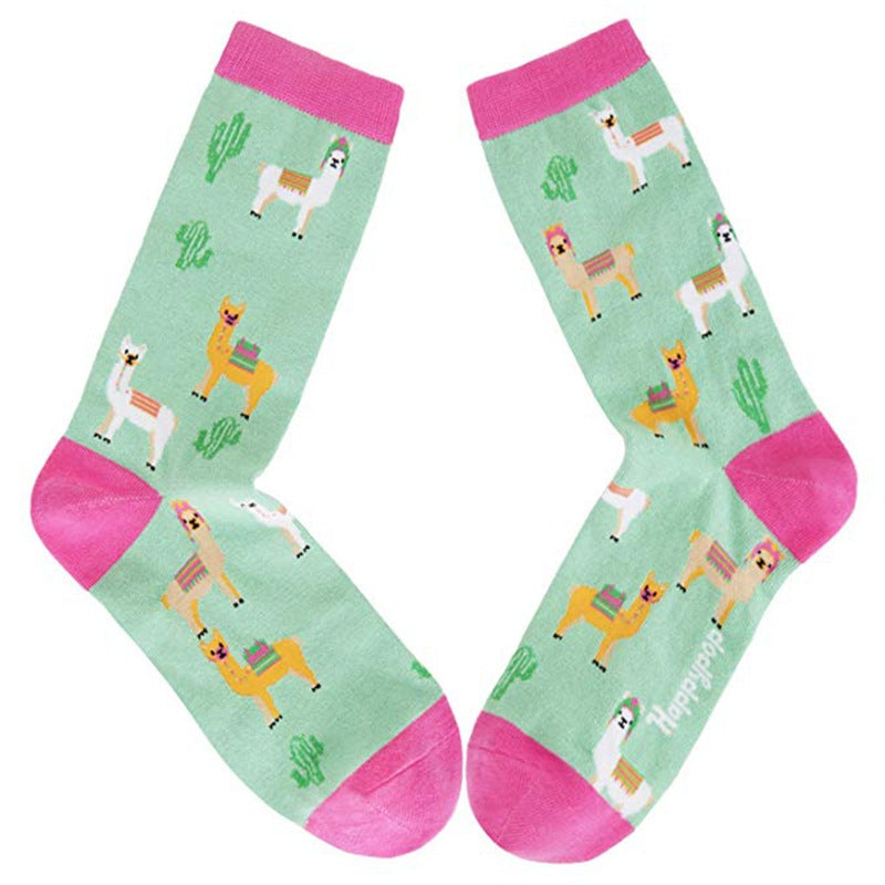 Playful Alpaca Cartoon Women's Tube Socks