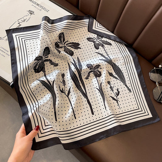 Harajuku Polka Dot Silk Scarf with Leaf Pattern