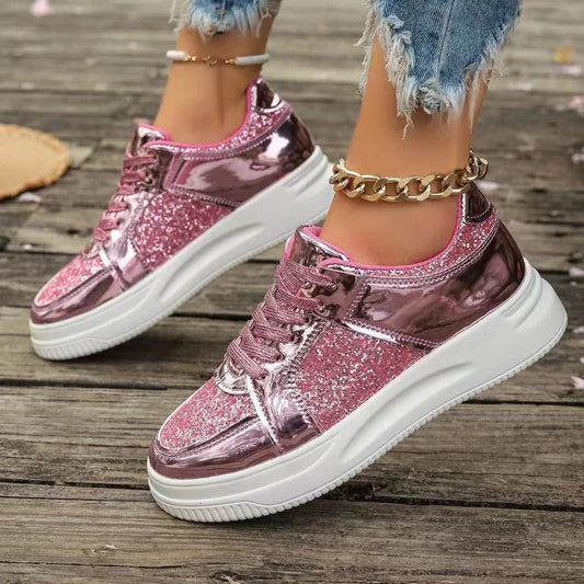 Harajuku Gold Sequins Platform Sneakers for Women