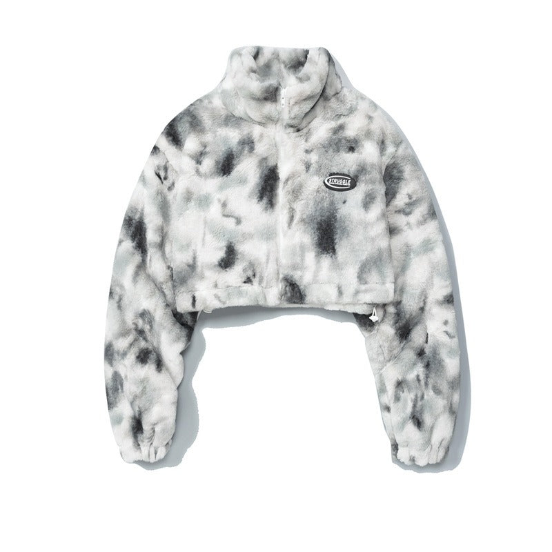 Harajuku Style Furry Tie-Dyed Rabbit Plush Jacket