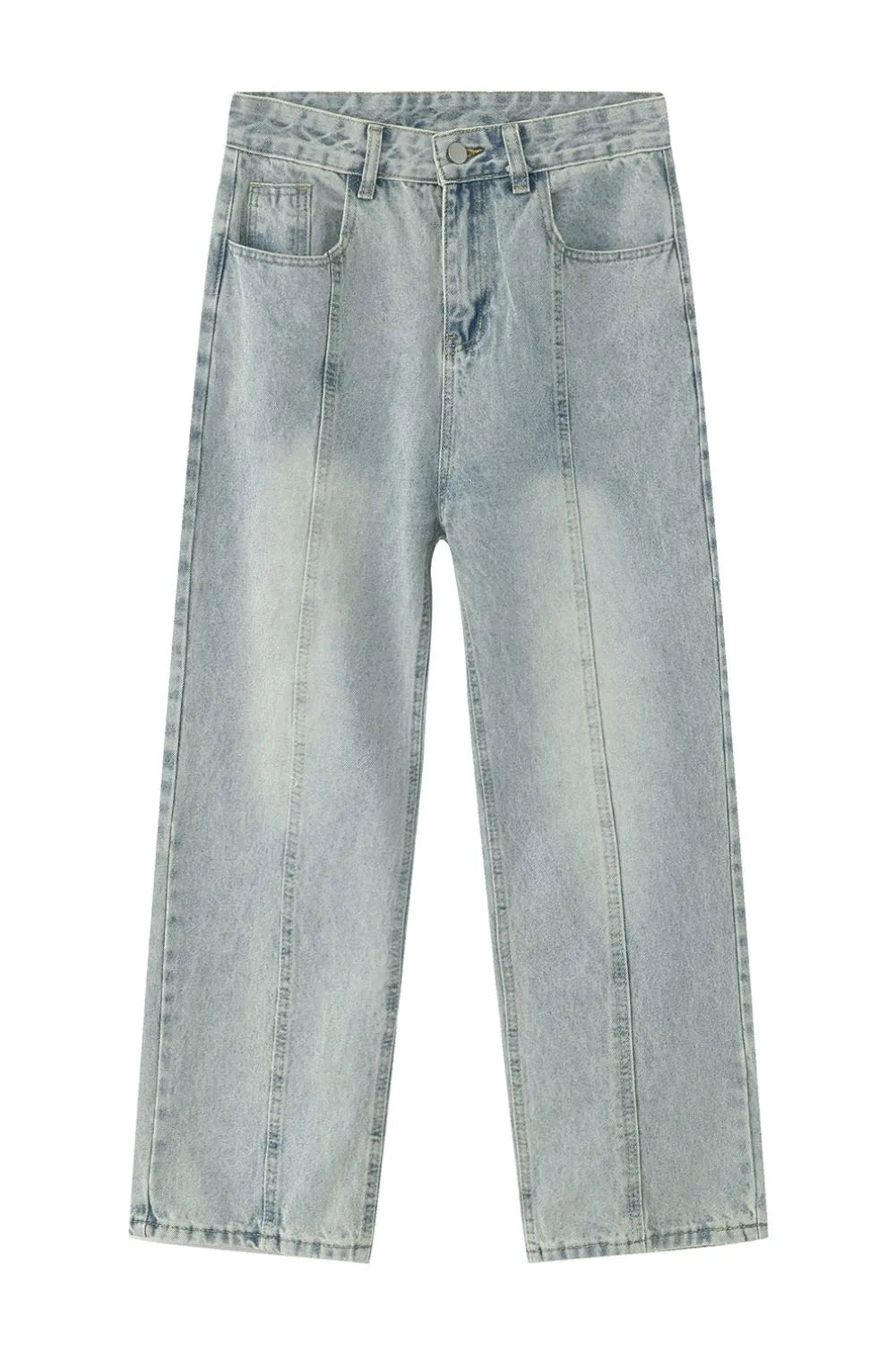 Men's Harajuku Washed Splicing Straight Leg Jeans