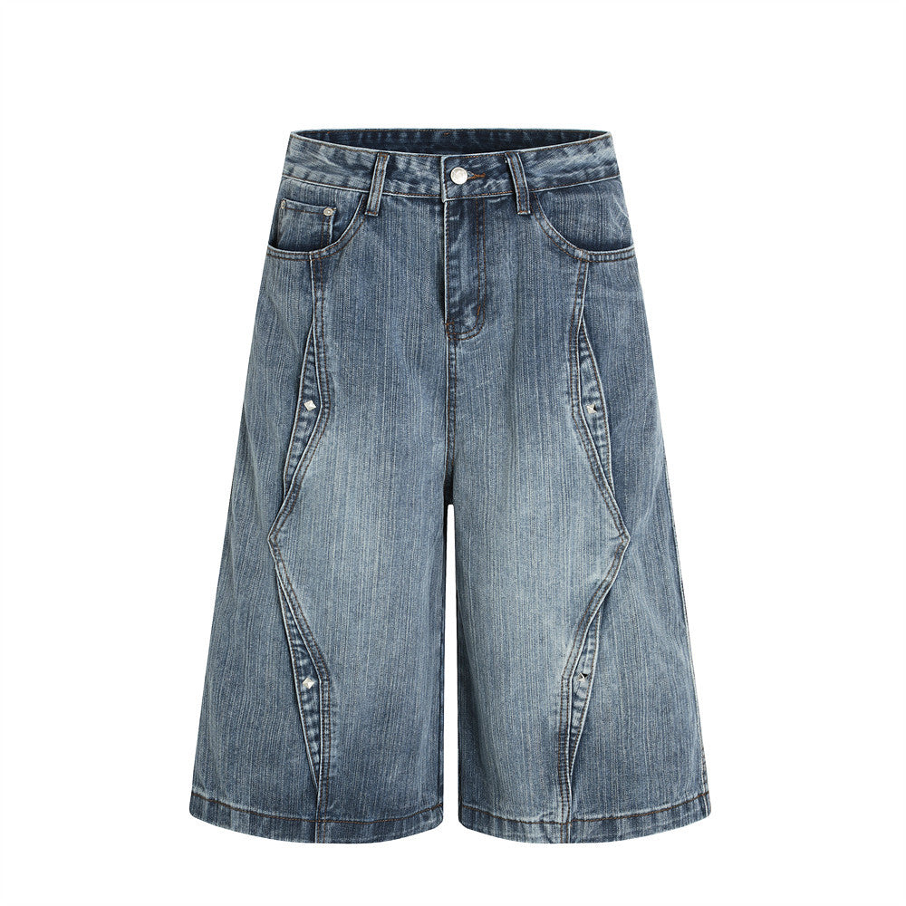 Riveted Loose Fit Denim Shorts - Street Style