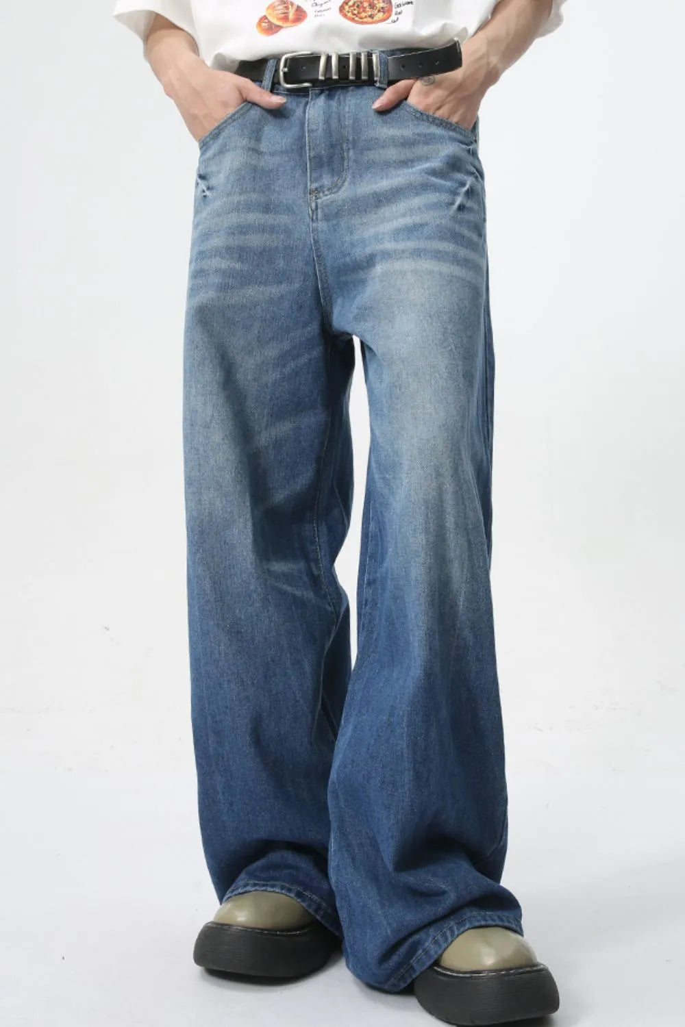 Harajuku Style Wide Leg Men's Jeans with Pockets