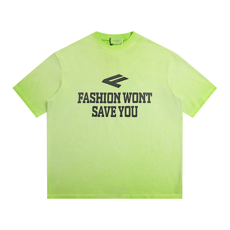 Retro Tie-Dye Letter Print Loose T-Shirt