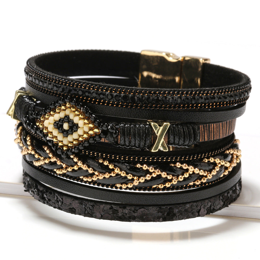 Bohemian Eye Bead Hand-Woven Leather Bracelet