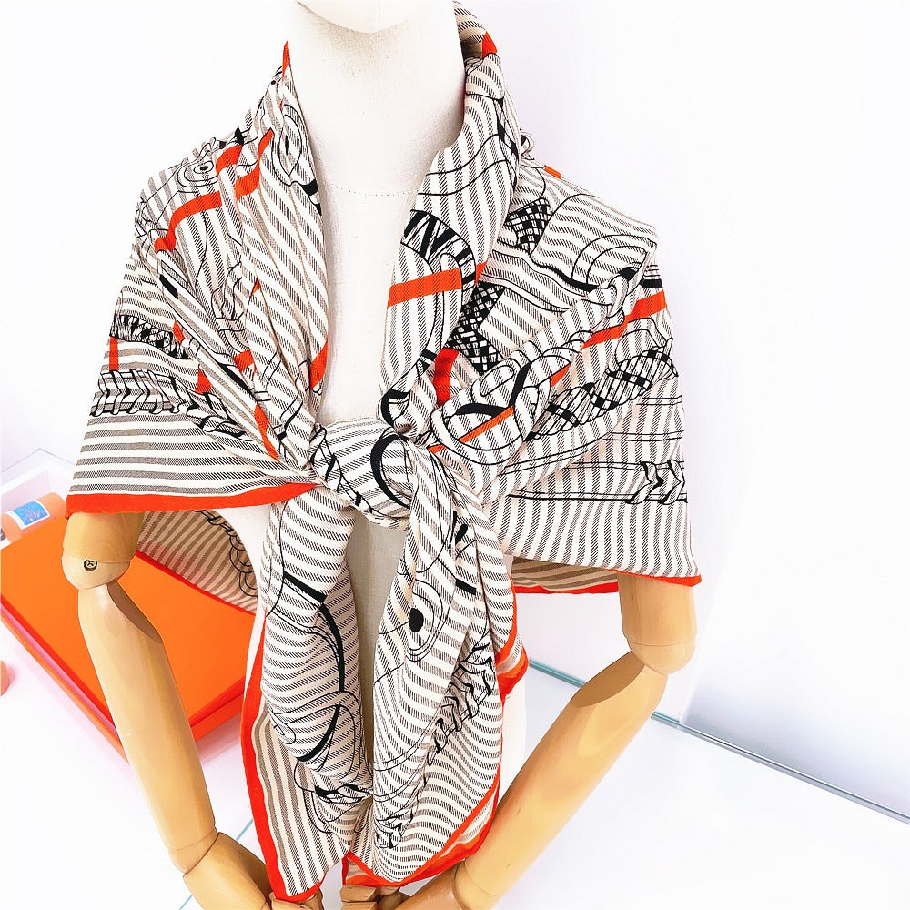Versatile Carriage Chain Printed Square Scarf