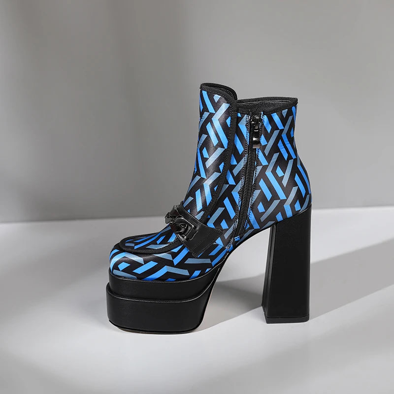Chunky High Heels Ankle Boots with Metal Decor