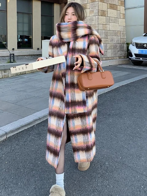 Playful Loose Fit Brown Woolen Coat for Women