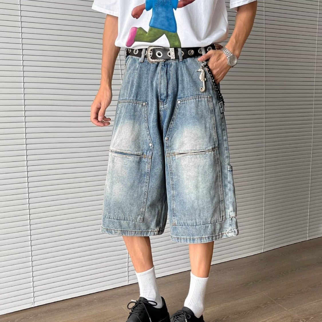 Multi Pocket Wide Leg Cropped Pants