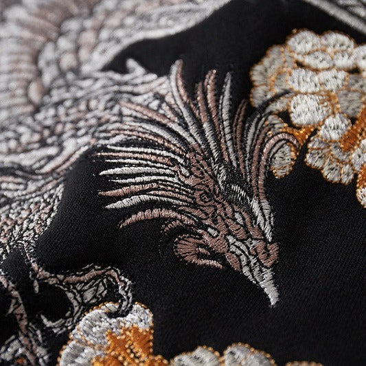 Embroidered Dragon Hoodie - Harajuku Style Cotton Coat