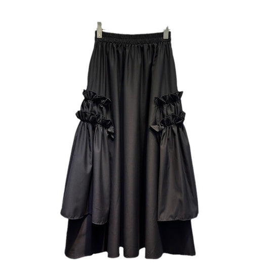 Playful Ruffle Edge Black Irregular Skirt