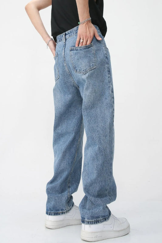 Men's Harajuku Washed Splicing Straight Leg Jeans