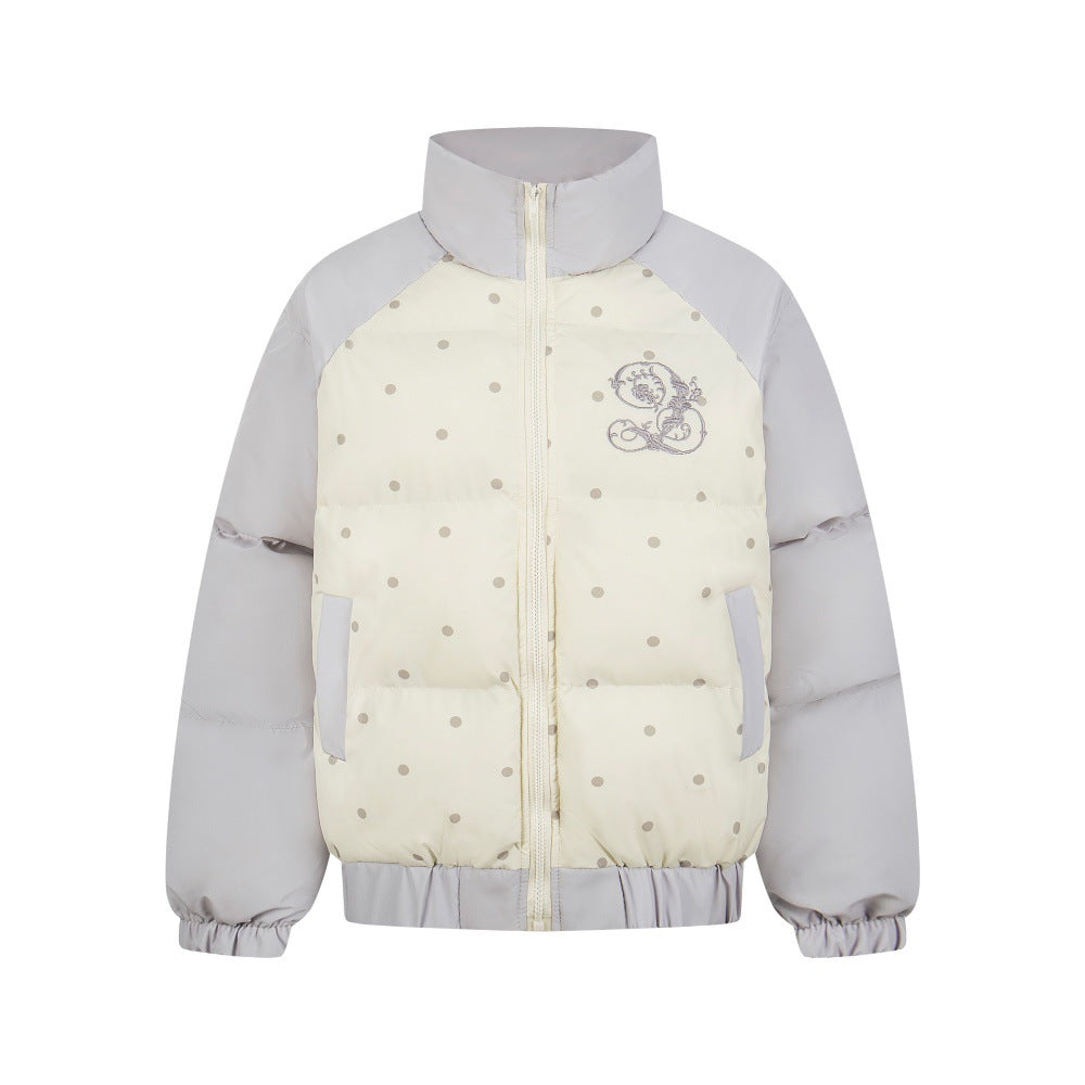 Color Blocked Raglan Sleeves Semi High Neck Cotton Jacket