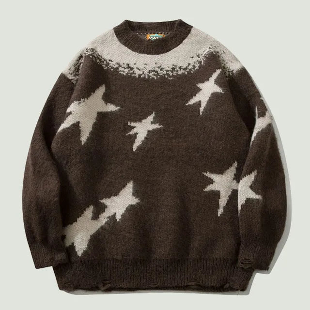 Star Graphic Patchwork Knitted Sweater - Hip Hop Harajuku Style