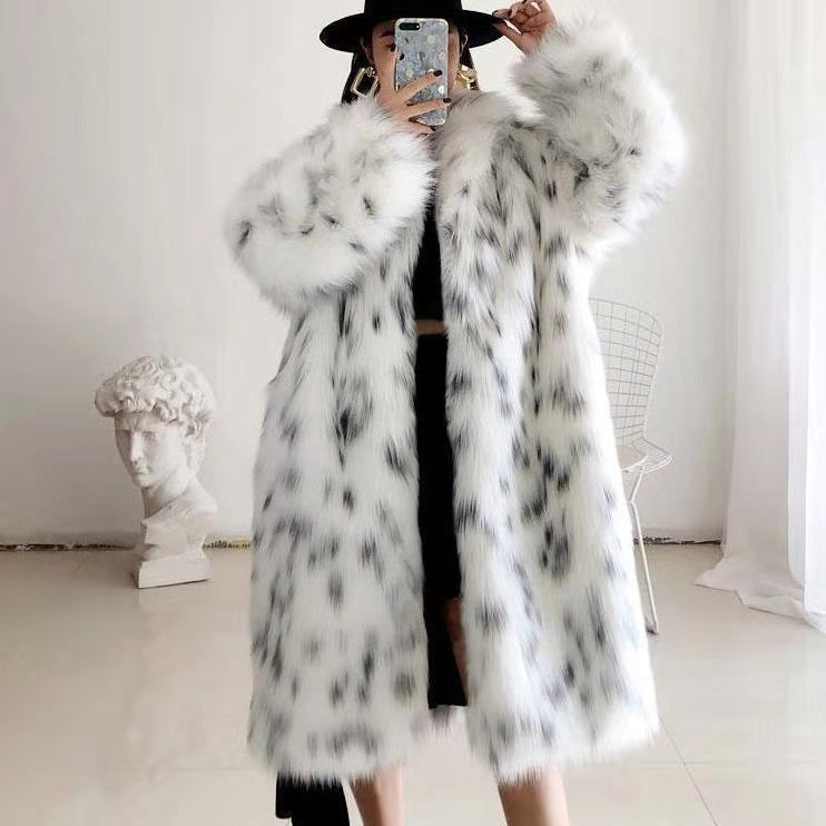 Playful White Leopard Faux Fur Jacket for Women