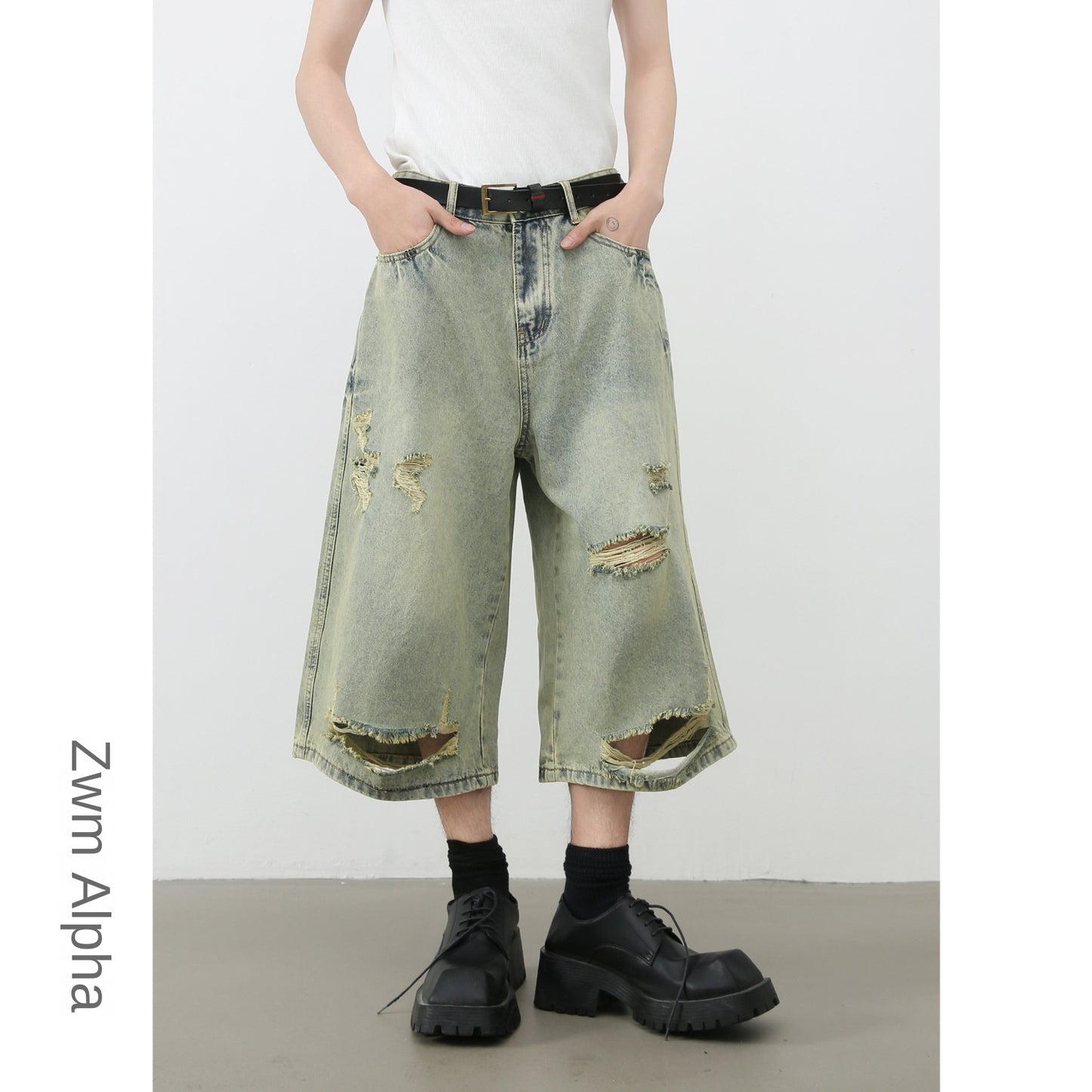 Retro Distressed Denim Shorts for Men - Harajuku Street Style