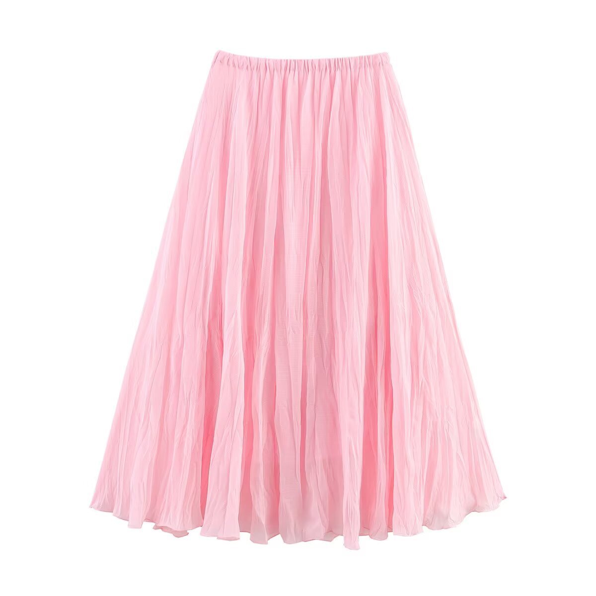 Harajuku Style Elastic Waist Pleated Long Skirt for Women