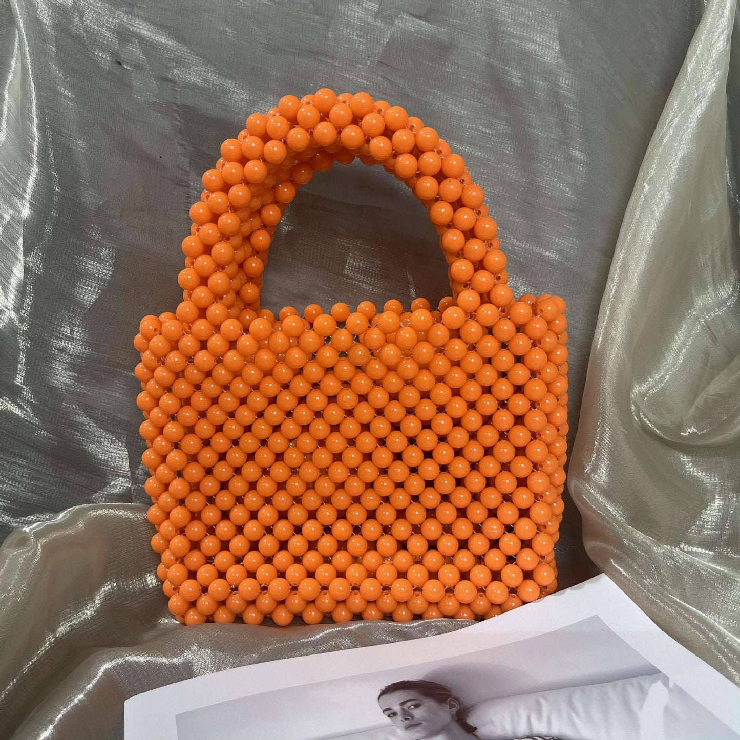 Harajuku Style Solid Color Beaded Handbag