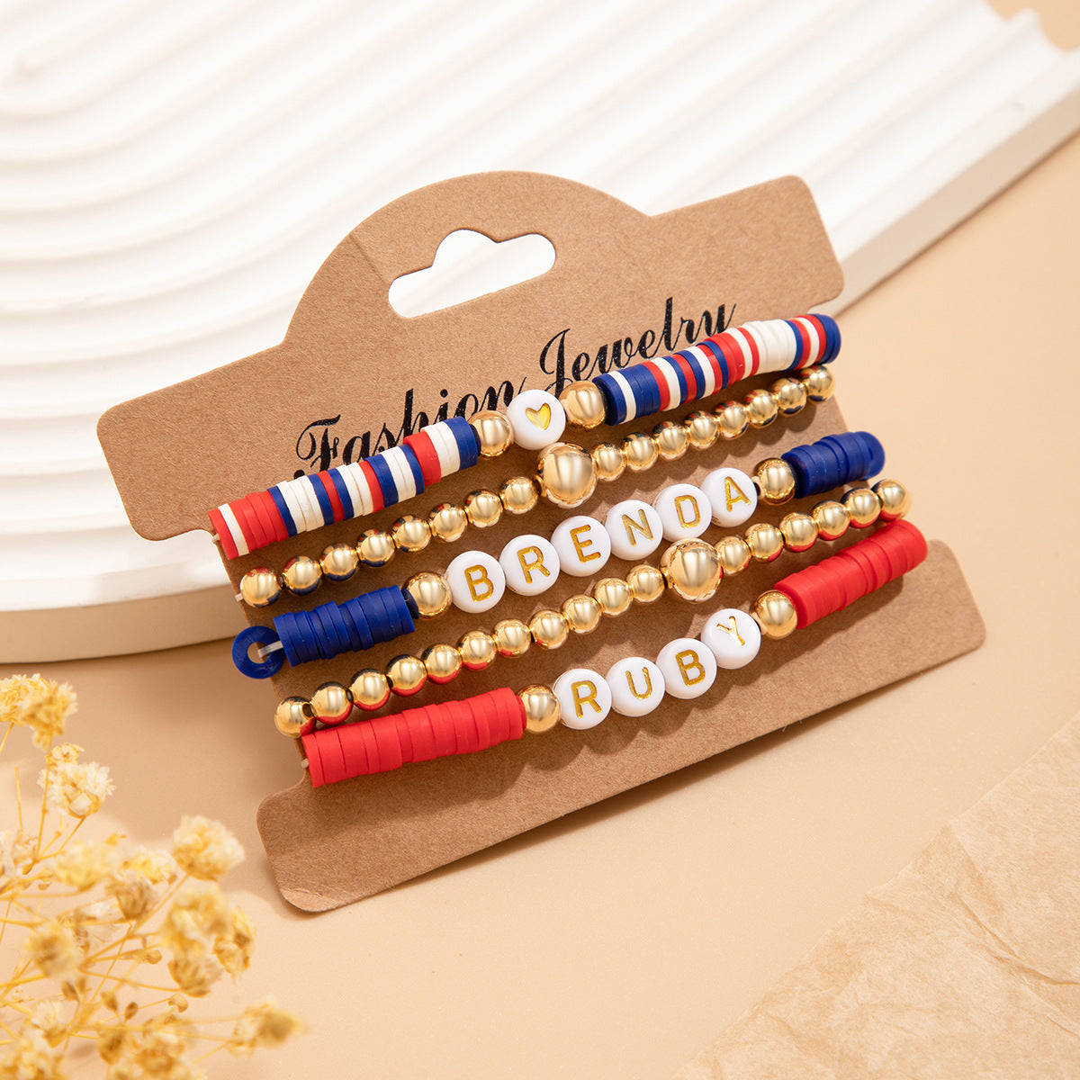 Independence Day Soft Ceramic Beaded Letter Bracelet