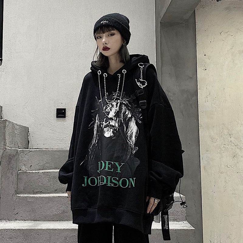 Harajuku Cartoon Print Plush Hooded Sweater