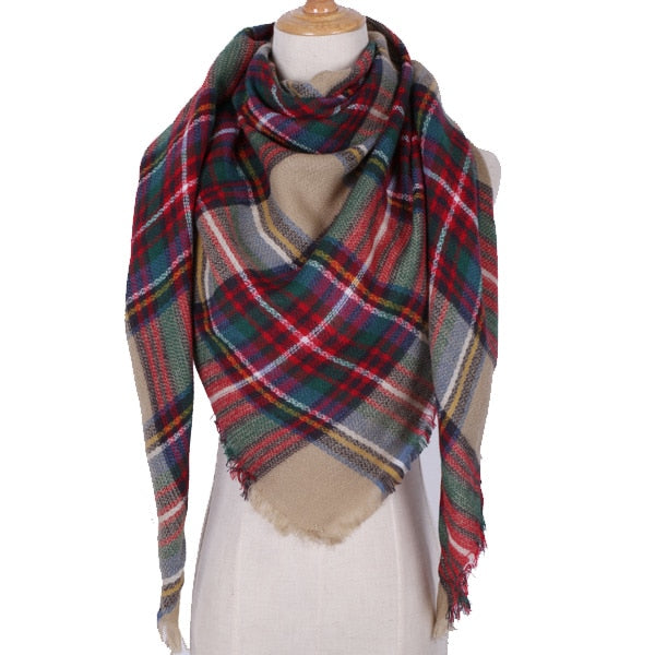 Harajuku Style Winter Triangle Scarf - Cashmere Plaid Shawl