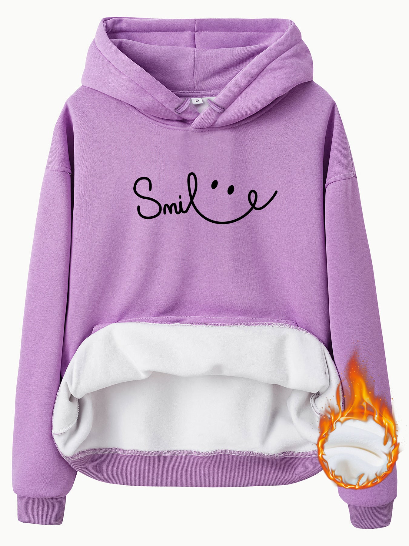 Long Sleeved Fleece Hoodie Top with a Smiling Face
