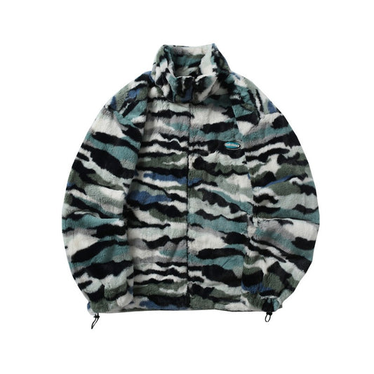 Retro Camouflage Plush Jacket for Harajuku Style