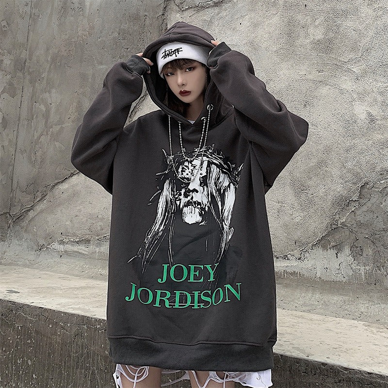 Harajuku Cartoon Print Plush Hooded Sweater