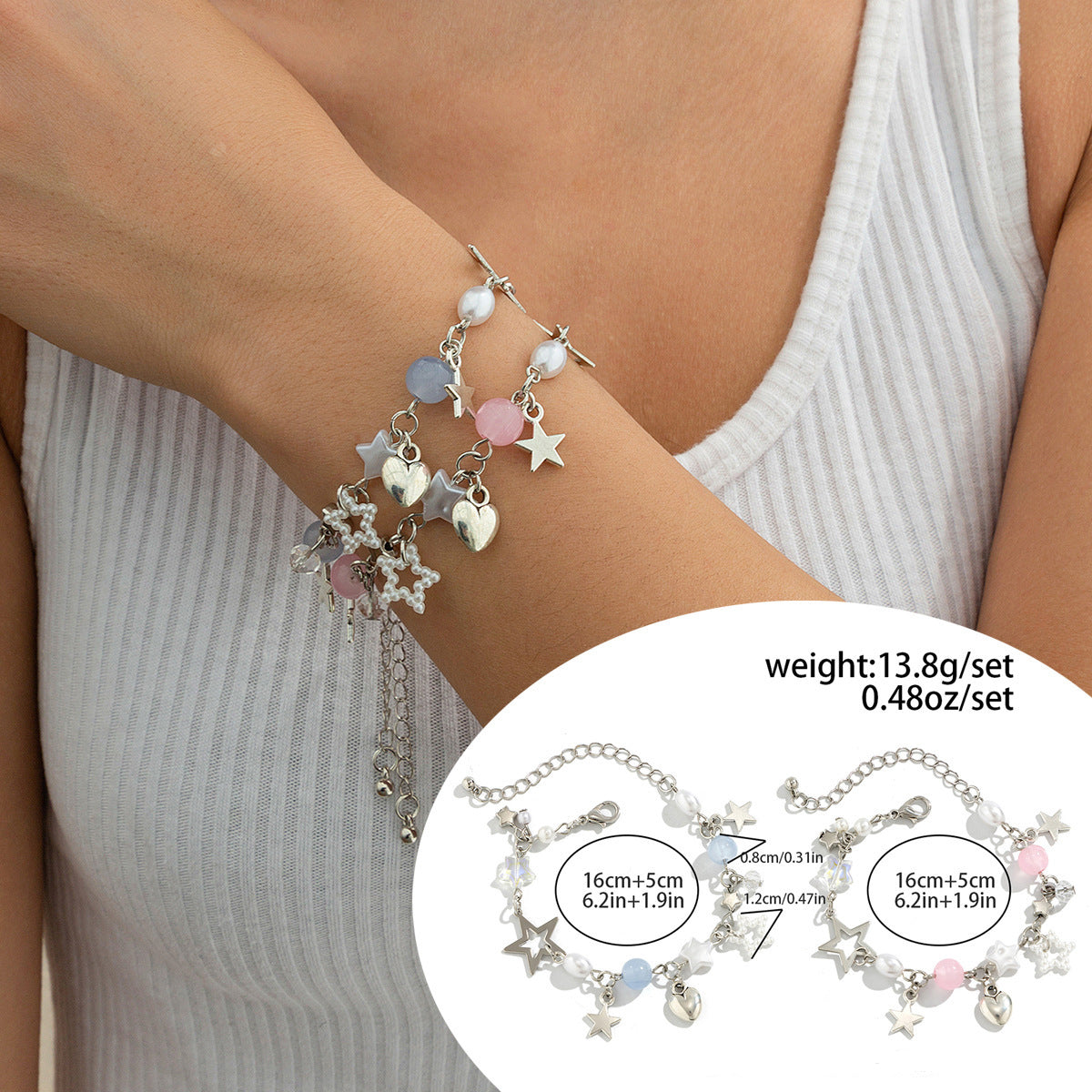 Magnetic Heart-Shaped Star Pendant Tassel Bracelet Set