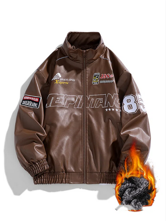 Men's Printed British Casual PU Leather Jacket