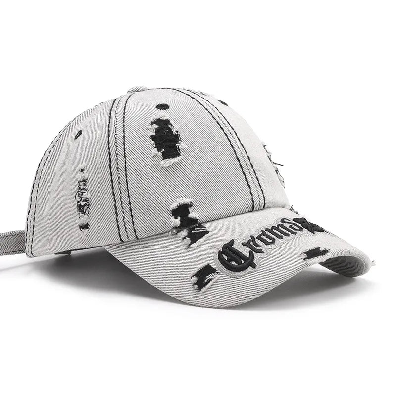 Distressed Embroidered Baseball Cap - Harajuku Style