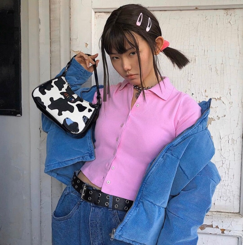 Kawaii Cow Pattern Mini Baguette Bag