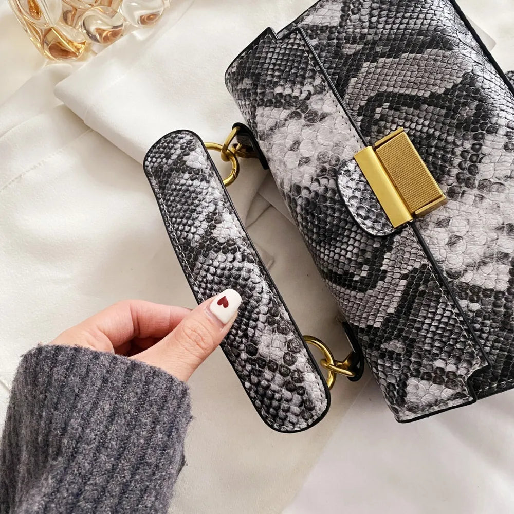 Playful PU Leather Snakeskin Print Crossbody Bag