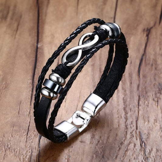 Harajuku Style Black Leather Infinity Men Bracelet