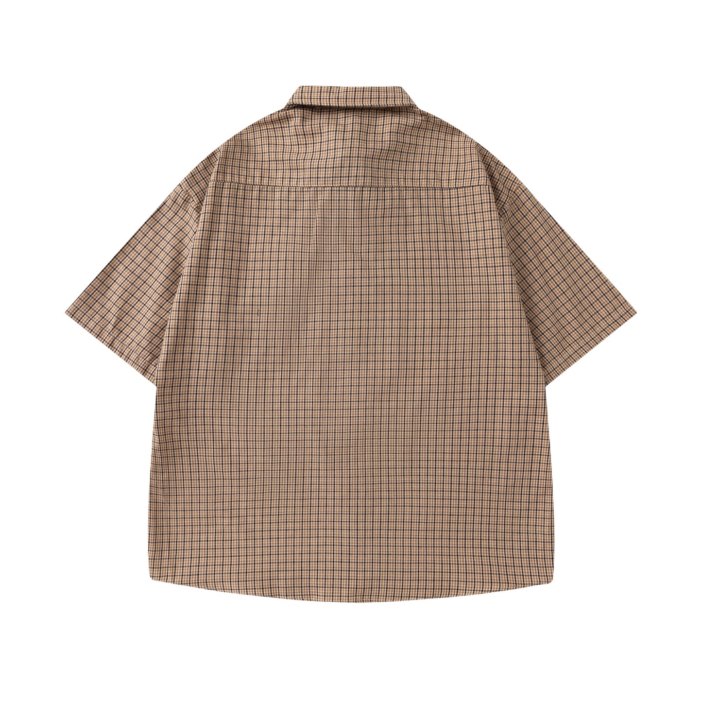 Retro Plaid Tie Collar Short Sleeve Shirt - Unisex
