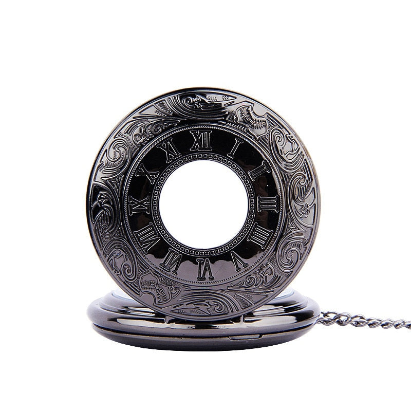 Vintage Roman Numerals Quartz Pocket Watch with Chain
