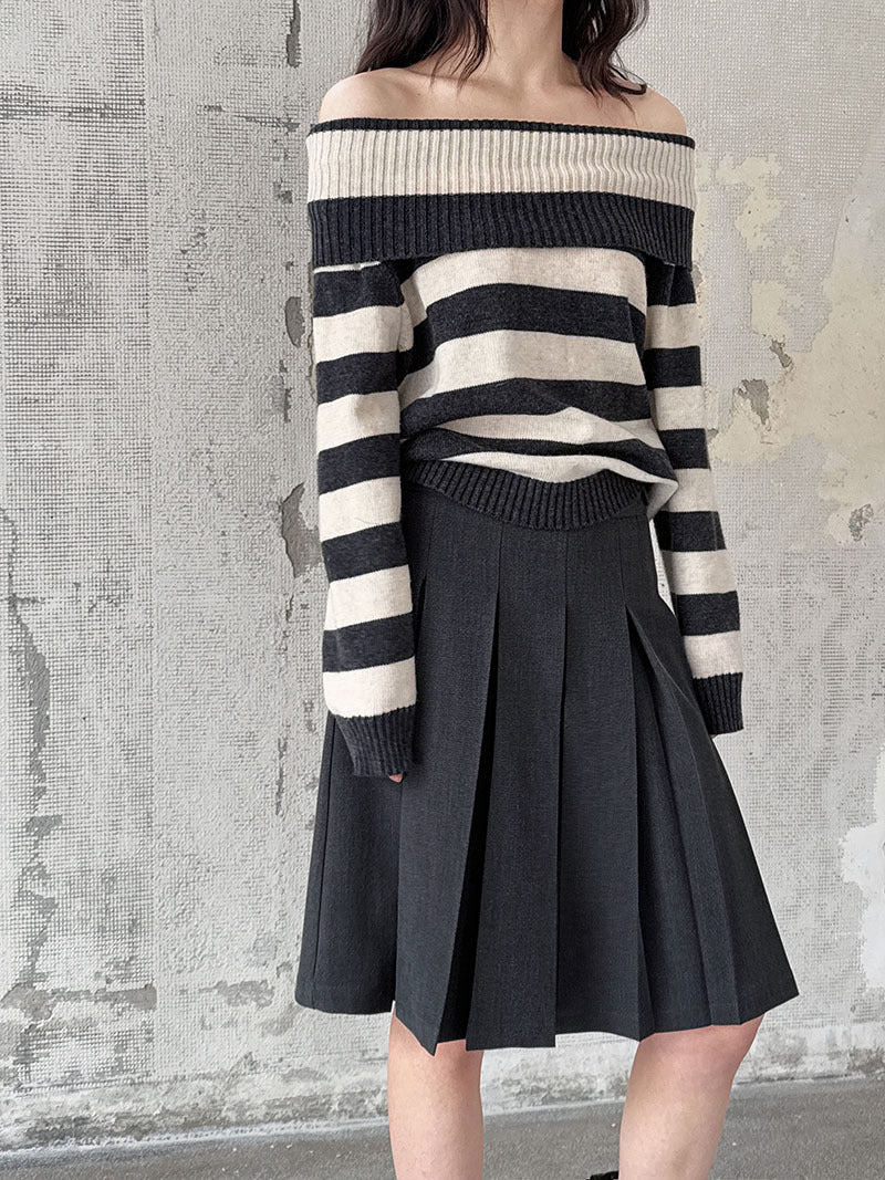 Harajuku High Waisted Woolen Pleated A-Line Skirt