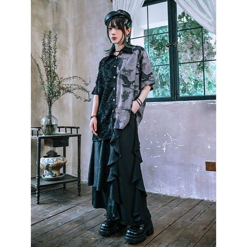 Black Slimming Splicing Double-Layer Wide Leg Suit Skirt for Women