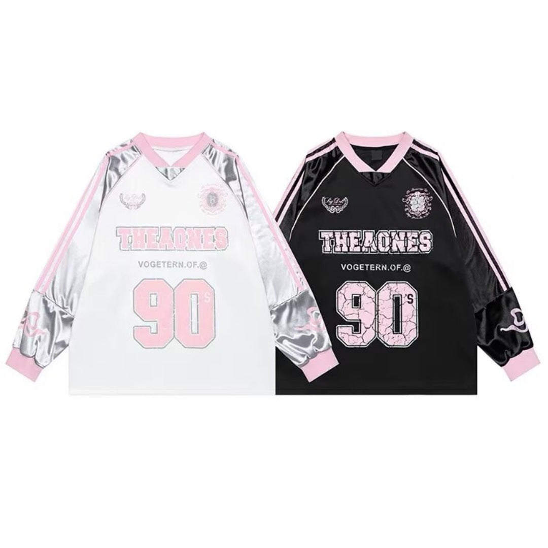 Harajuku Style V-Neck Long Sleeve Satin Jersey